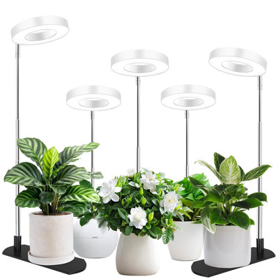 Lampe de culture pour plantes d'intérieur, plante à spectre complet avec base, lampe de culture pour plantes à hauteur réglable avec minuterie marche / arrêt automatique 6/8/12 / 16H, 3 couleurs, 5 niveaux de gradation, pour petites plantes, 5 paquets, (blanc)