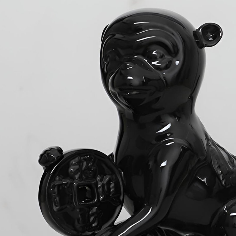 Statue de singe en porcelaine exquise - Symbole de la fortune et de la prospérité, Noir