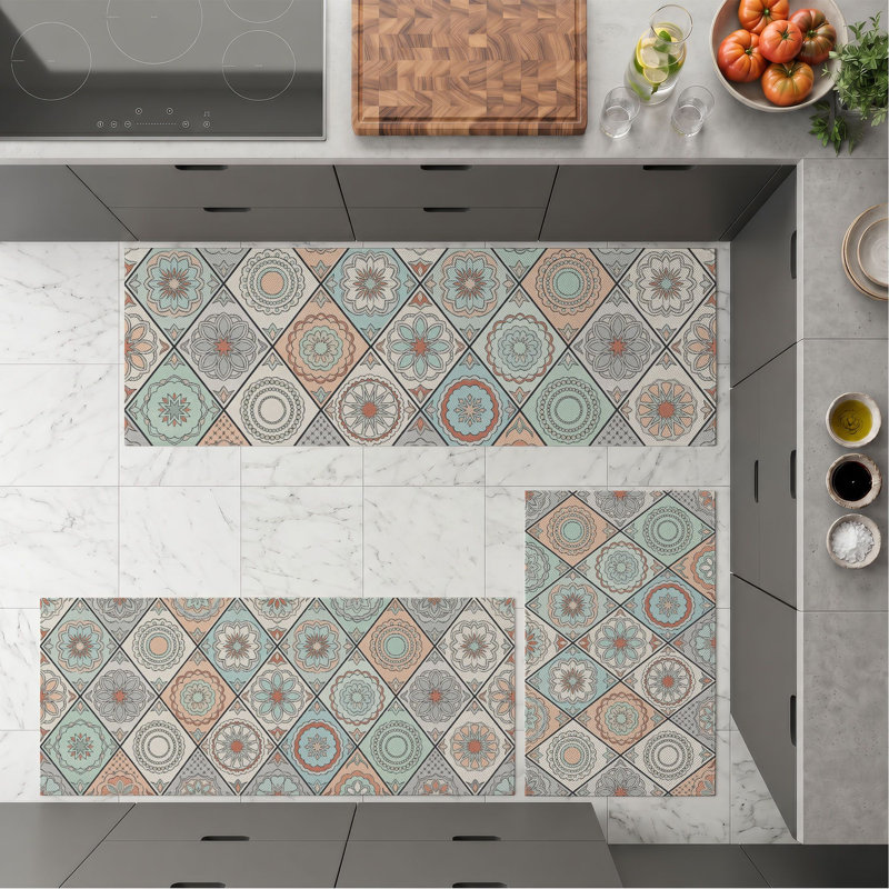 Mandala Tile Non-Slip Washable Kitchen Mats