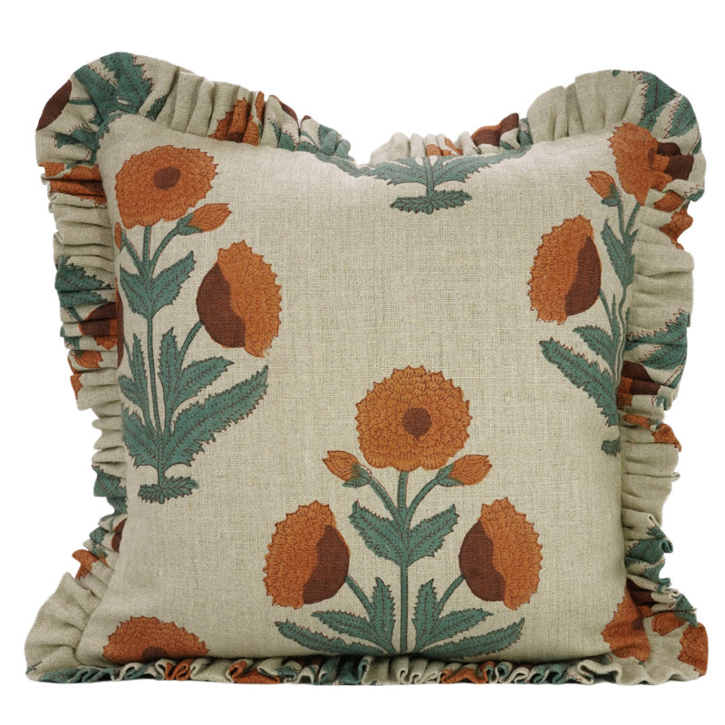 Fabdivine Linen  Ruffled/ Frill Pillow Cover, Perfect for Bed, Living Room, Brunt Orange, 20X20, 18"H x 18"W