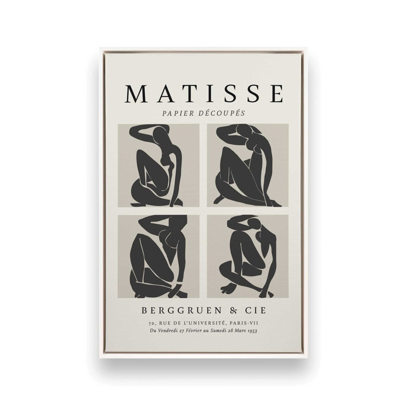 Nus Noir Matisse, affiche d'art, H 18,75 po x l 12,75 po x P 1,75 po, Cadre flottant blanc opaque