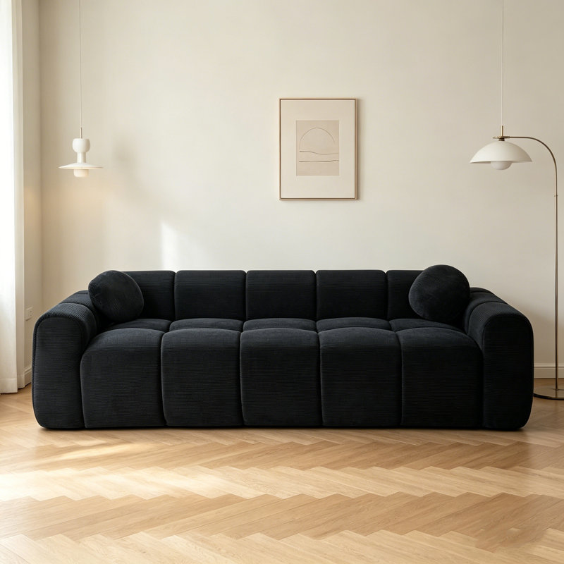 Canapé 98,4 po Corduroy Cloud Compression, canapé 4 places avec coussins pour espaces compacts, Noir