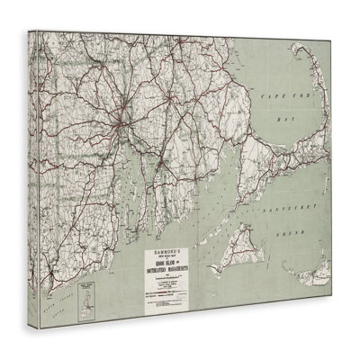 Cape Cod & RI Map Canvas Wall Art by Graffi*tee Studios