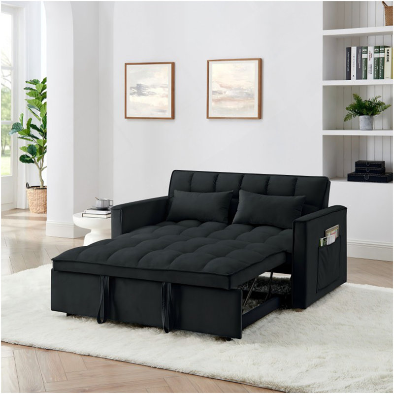 54,33 po Canapé-lit pliable polyvalent en 3 longueurs, canapé-lit moderne, canapé-lit en velours, dossier réglable (noir)