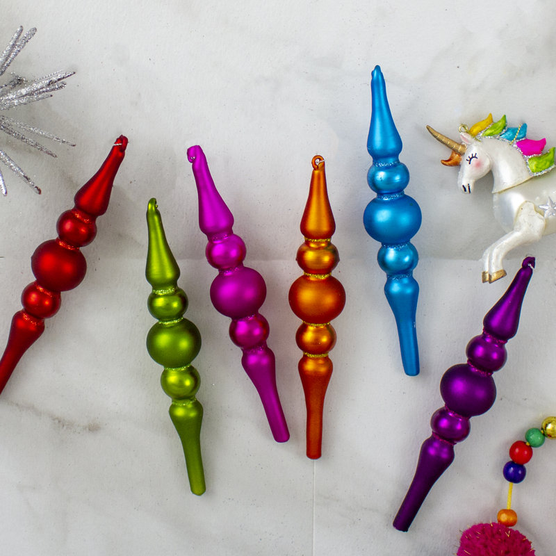 6-Piece Vibrant Matte Glass Finial Christmas Ornaments Set