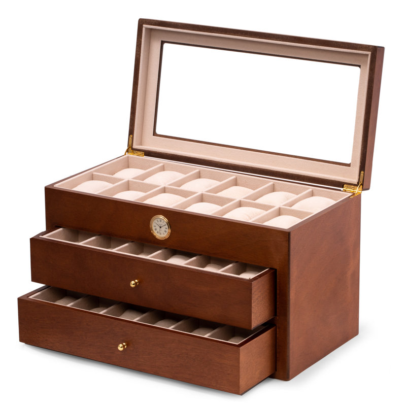 Wood Watch Box + Drawers, Brown