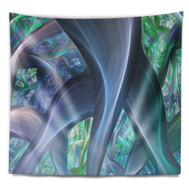 Tapisserie à tiges de plantes exotiques bleues, H 32 po x l 39 po