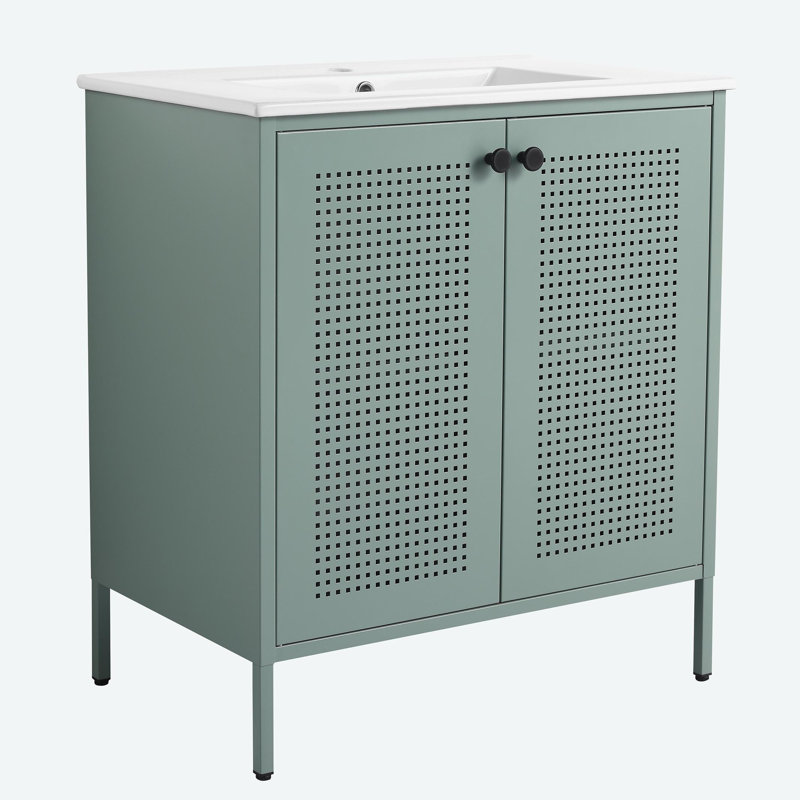 Meuble-lavabo simple 30 po avec comptoir en céramique Lindse, Vert clair