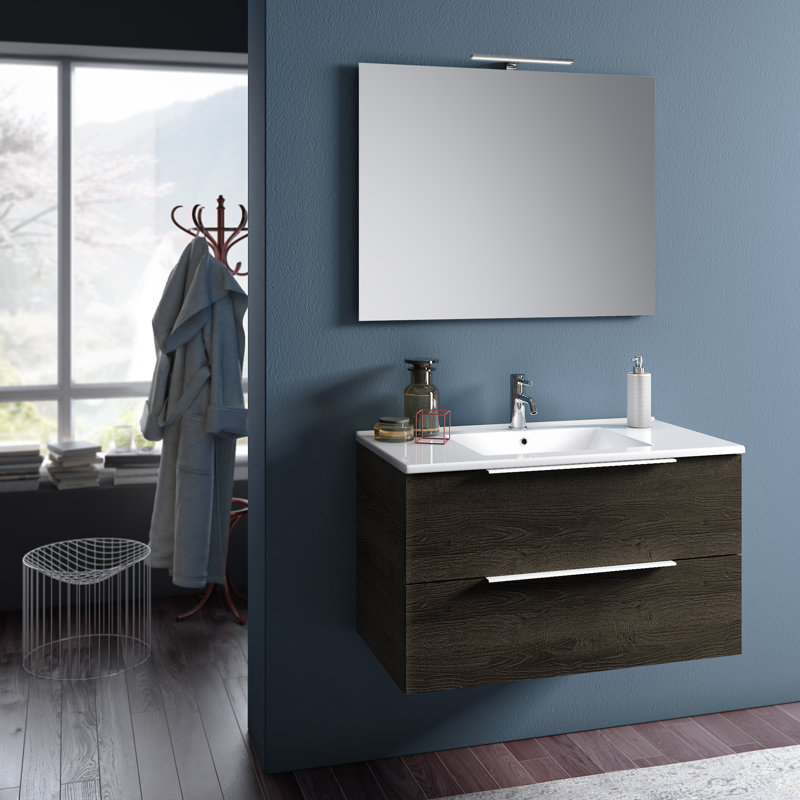 Erica 810mm Single Bathroom Vanity with Integrated Ceramic Basin, Dark Oak, Dark Wood