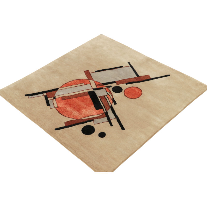 Suprematist Hand Woven Wool Area Rug, Square 5' x 5'