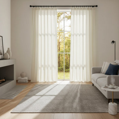 Polyester Linen Light Filtering Curtains 96" Length, Rod Pocket & Back Tab Window Drapes Set