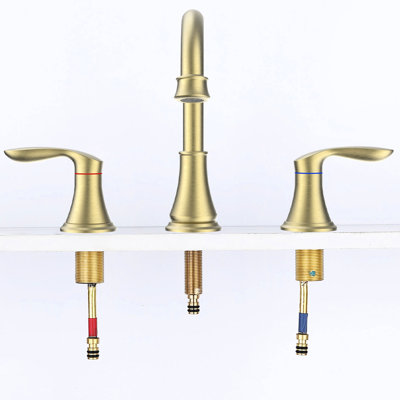 8 Inch Widespread Bathroom Sink Faucet In Brushed Gold - 2, 3 Hole, 360 Swivel Spout, Fatigue Feature Long Service Time