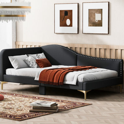 Modern Grey Twin Daybed With Headboard & Armrest - Upholstery, Cozy Spot In And Fashionable Style