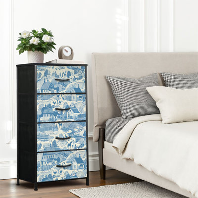 4 Drawer Dresser for Bedroom, Narrow Chest of Drawers, Wooden Top and Study Iron Frame 18"x37.5"-(WxH)