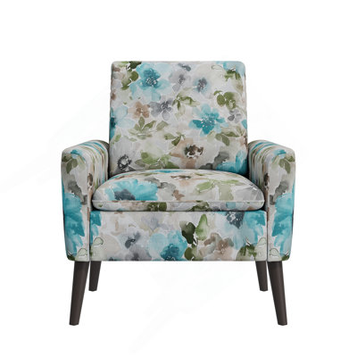 Accent Arm Chair In Pastel Blue And Gray Floral With Dark Brown Solid Wood Legs