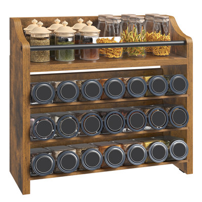 Étagère à épices à 4 niveaux, fixation murale et sur comptoir, style industriel, compacte et polyvalente, idéale pour la cuisine (plan de travail et placard).