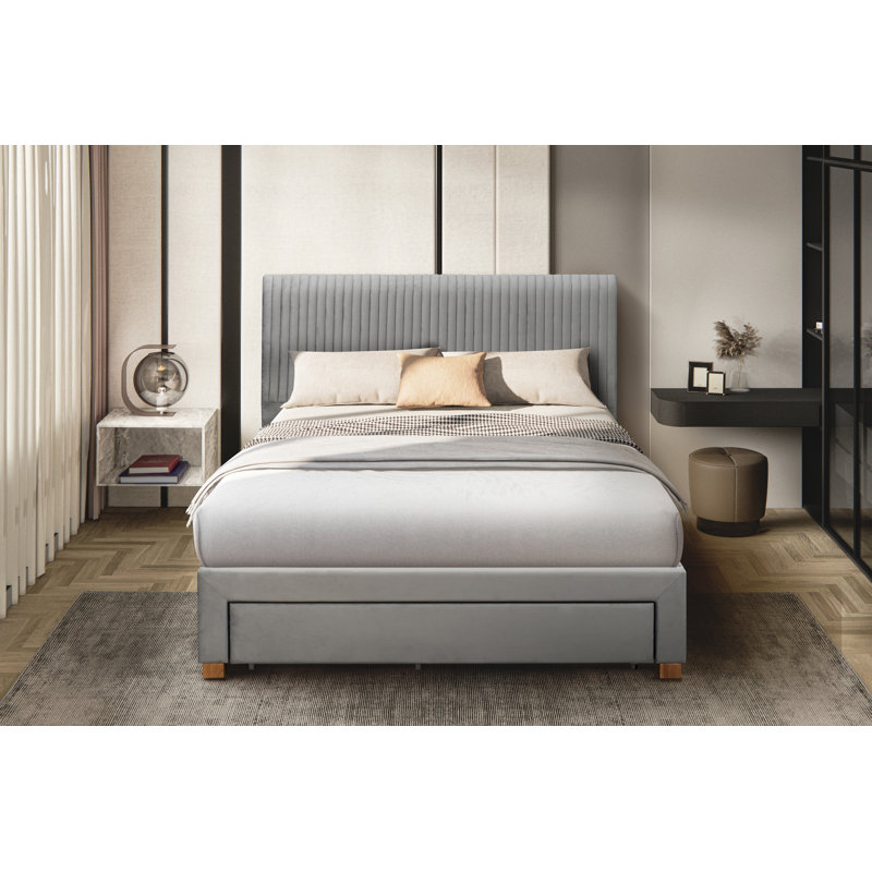Upholstered Storage Bed, Kingsize (5'), Grey