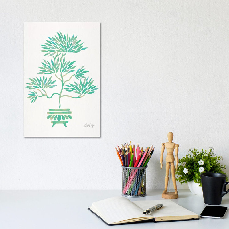 Strickler Bonsai turquoise, H 12 po x l 8 po x P 0,75 po, Toile avec cadre noir, Pas de tapis