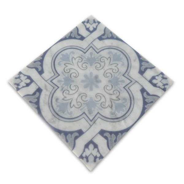 Serene Crest Carrara Blue Marble  6"x6" Laser Engraved Tile