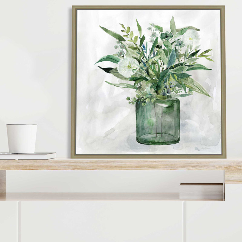 «Garden I» par Carol Robinson - peinture sur toile tendue, L 21,5 po x H 21,5 po, Encadrement brun