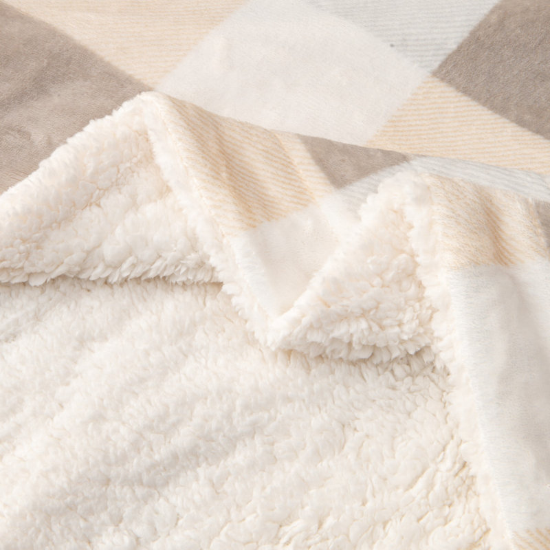 Couverture sherpa ultra douce et moelleuse, Grand, Taupe doux / gris pâle à carreaux Buffalo