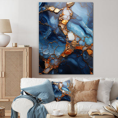 «Gold and Blue Marble Mosaic Agate VI», reproduction d'art murale abstraite