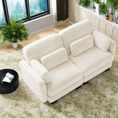 Canapé d'angle modulaire 2 places en chenille beige, canapé deux places moderne et minimaliste pour la maison
