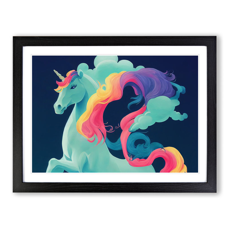 Wonderful Unicorn - Single Picture Frame Painting, 46cm H x 64cm W x 2cm D, Black