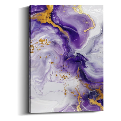 Abstract Canvas Wall Art - Purple And Gold Textured Pictures Gray White Painting Modern Abstract Wall Decor Framed For Living Room Gallery Wrap Ready To Hang(Art-4,24.00X36.00 Inch)
