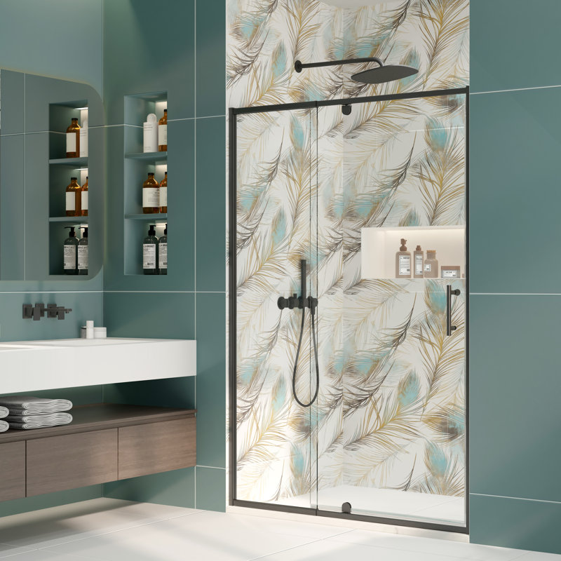 porte de douche pivotante semi-sans cadre 44 "à 48" x H 71 "Privdr Privdr, Noir mat