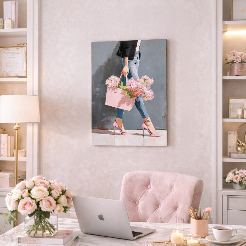 «Pink Bloom Walk», art mural sur toile tendue, L 24 po x H 36 po x P 1,5 po