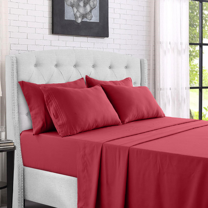 Ensemble de literie en microfibre 1800 Series, Ensemble de drap pour lit grand avec deux taies d', Bourgogne
