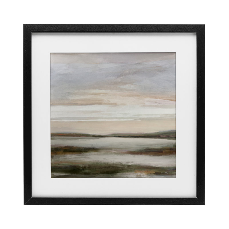 Vaste horizon tendrement éclairé, impression sous verre, design par Amber Sterling, Cadre noir minuit, H 16 po x l 16 po
