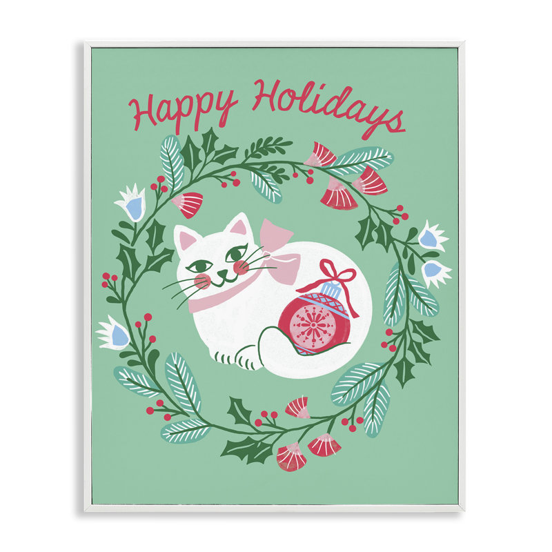 Joyeuses fêtes, chat et couronne, estampe numérique, conception de Riley Hutchens, H 30 po x l 24 po