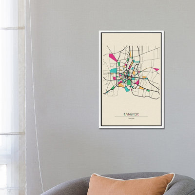 Bangkok, Thailand Map by Ayse Deniz Akerman - Print on Canvas