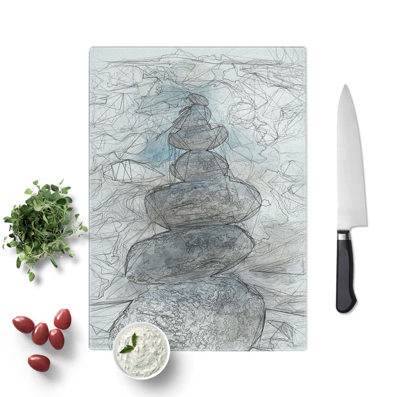 Tempered Glass Stacked Zen Stones Chopping Board, 28.5 cm W x 39 cm L