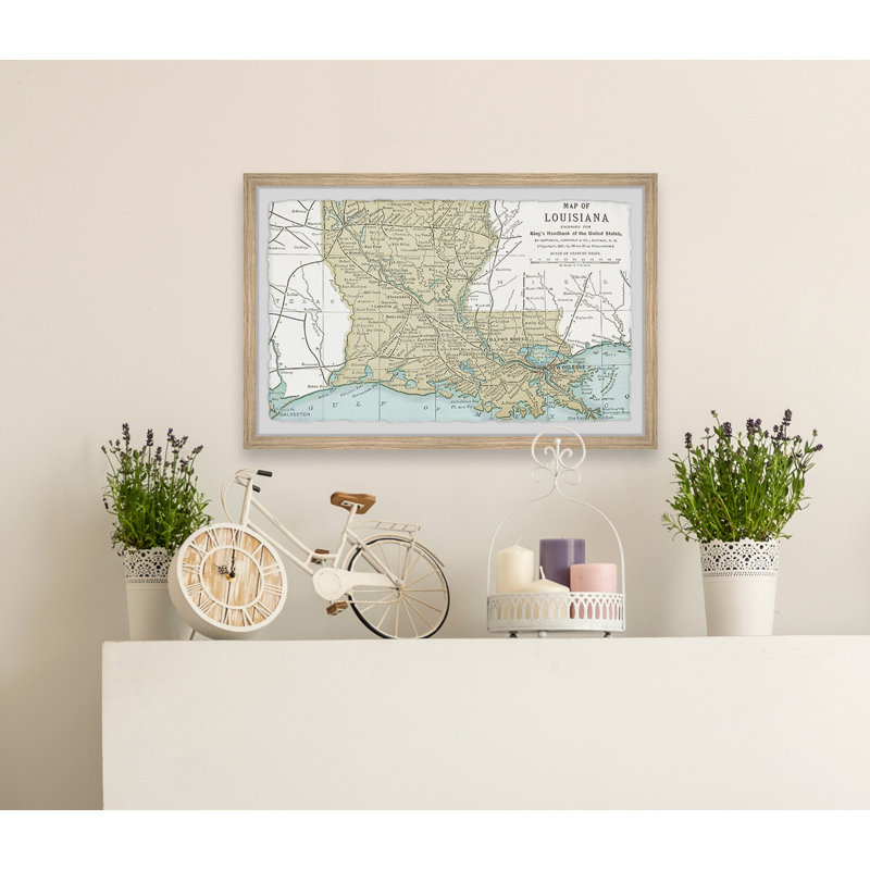 Louisiana State Map - impression encadrée, H 30 po x l 45 po x 1,5 po