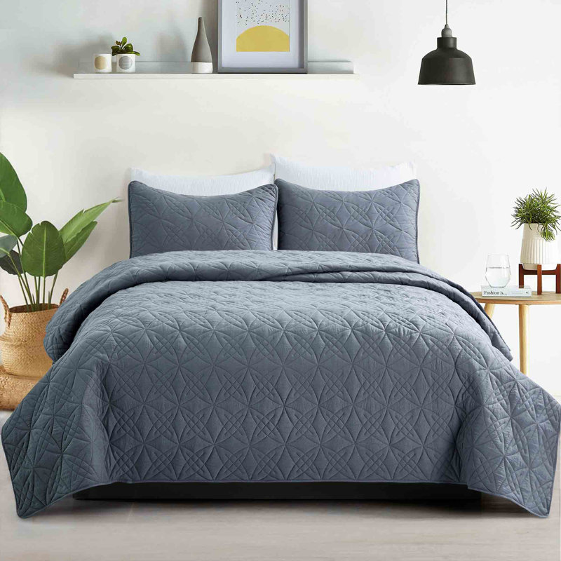 Ensemble de couvre-lit réversible en microfibre, Couvre-lit grand et 2 taies d'oreiller, Gris foncé