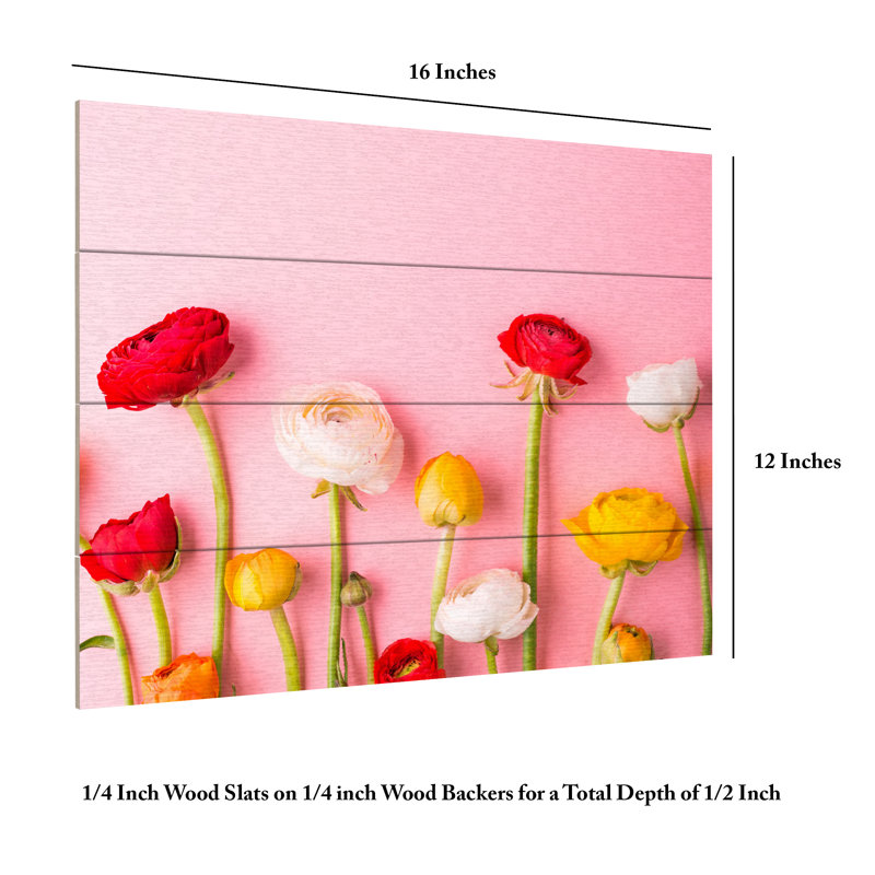 Incado Vibrant Ranunculus Wood Slat Art, H 18 po x l 22 po