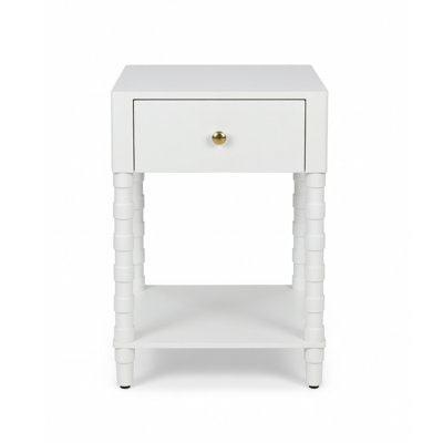  Sterling Modern Side Table with Storage Drawer, Lower Shelf, Contemporary Legs End Table for Living Room, White