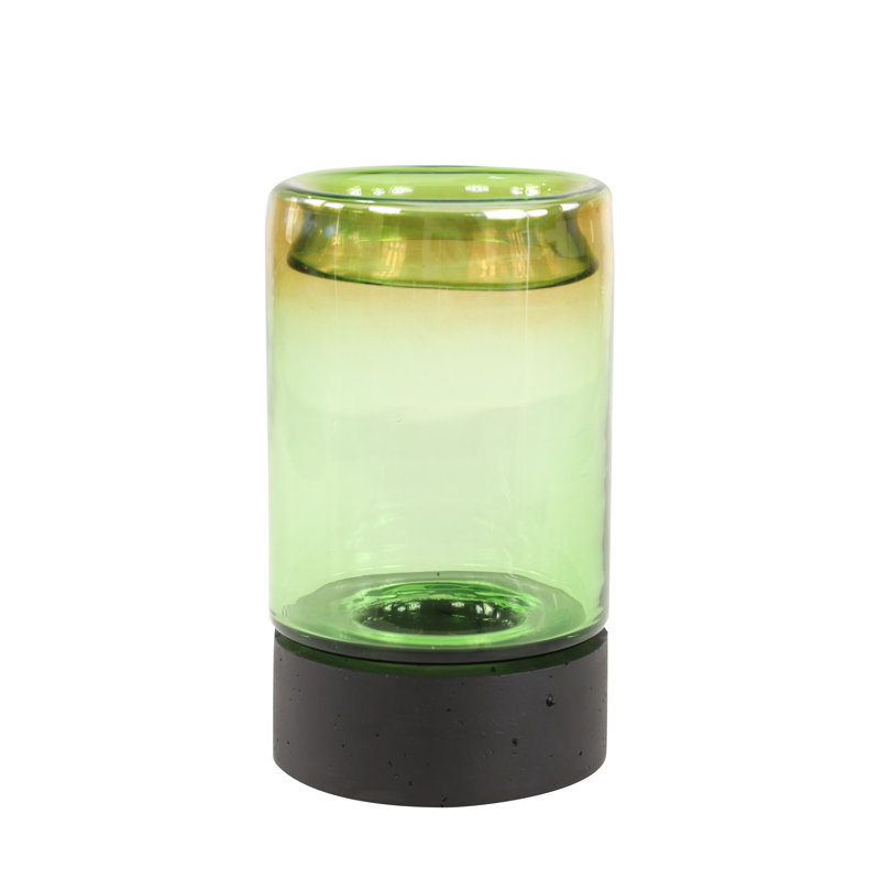Lanterne ronde en verre, Vert / Jaune / Noir