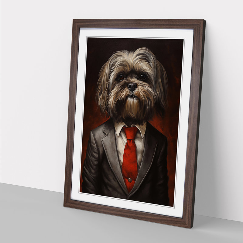 Shih Tzu in a Suit Painting No.2 - Framed Print, 46cm H x 34cm W x 2cm D, Walnut