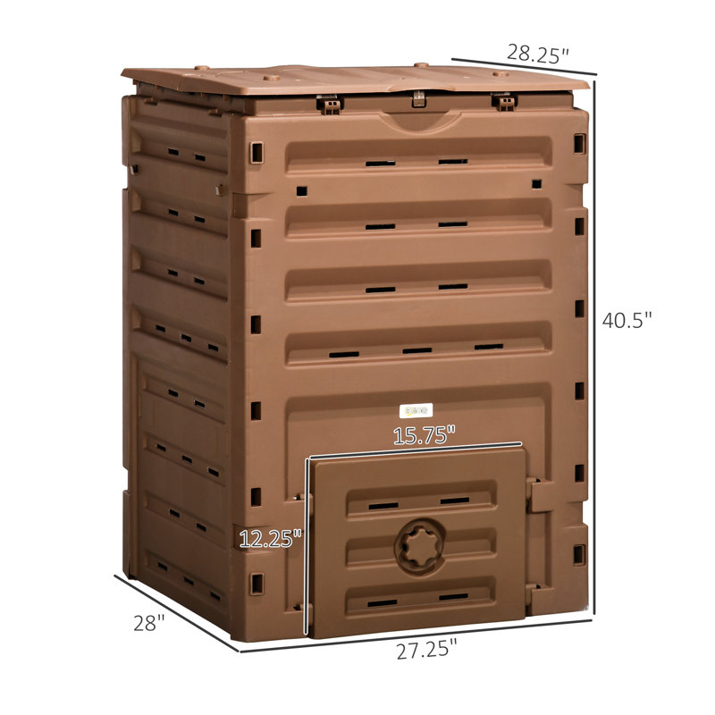 Système de compostage 120, 80 bouches d'aération, 2 portes coulissantes, production rapide de terre, légère et solide, bac brun de 120 gallons de Vents Doors pour une amélioration rapide de la qualité du sol, stable,