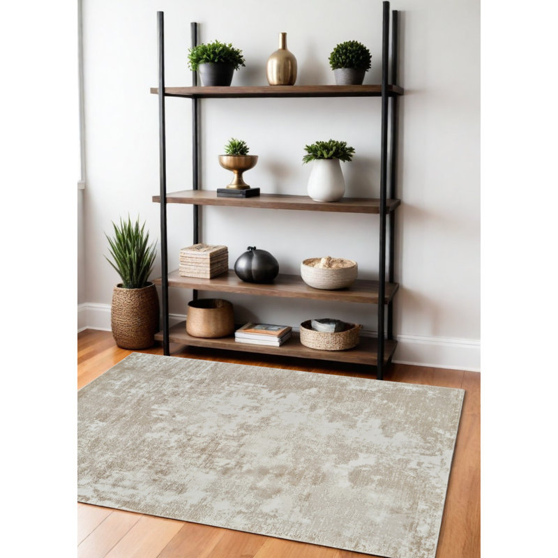 Tapis crème et beige abstrait délavé 4 pi x 6 pi