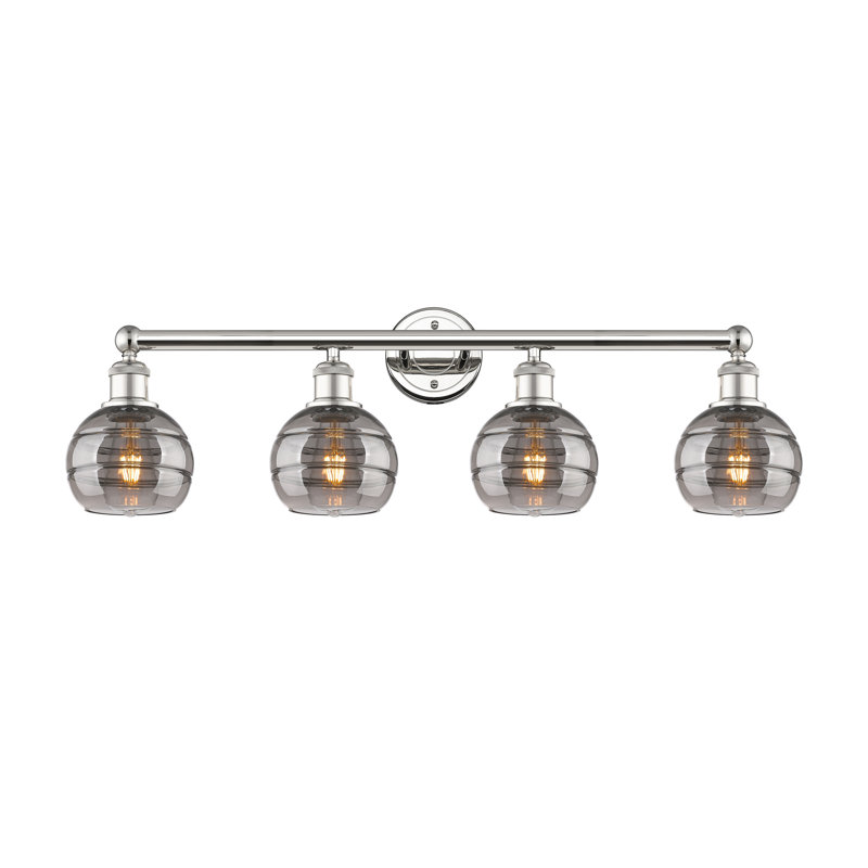 Éclairage pour meuble-lavabo à 4 lumières Chartoff, Gris fumée clair, Nickel poli