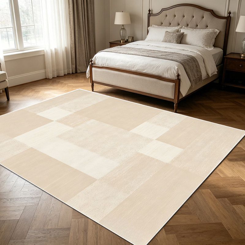 1PC Geometric Neutral Block Patchwork Beige area rugs for Living Room, Soft and Comfortable, Suitable for all seasons, easy-to-maintain, machine washable Indoor floor mat, Under Table Farmhouse suitable for dining room, bedroom, entryway, home