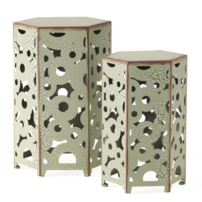 Accent Tables In Antique , Iron Crafted, No Assembly Required, Intricate, 14.66"d X 12.6"w 21.77"h, 9.92 Lb, 2 Table Accent Table: Side Tables, Intricate Patterning, Of
