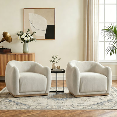 Modern Curved Upholstered Accent Chair, Fabric Barrel Armchair for Living Room Bedroom,Set of 2
