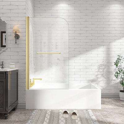 31"-32" W x 55" H Brushed Gold Flexible 180° Pivot Shower Door Reversible Installation Frameless Bathtub Screen,1/4"(6MM) Tempered Glass With Nano Easy Cleaning And Stick Explosion-proof Membrance
