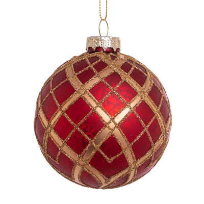 3.15'' Plaid Glass Christmas Ball Ornament